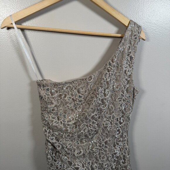 Calvin Klein Sequin One Shoulder Dress Size 6 Beige Silver Party Holiday Event - Picture 7 of 10